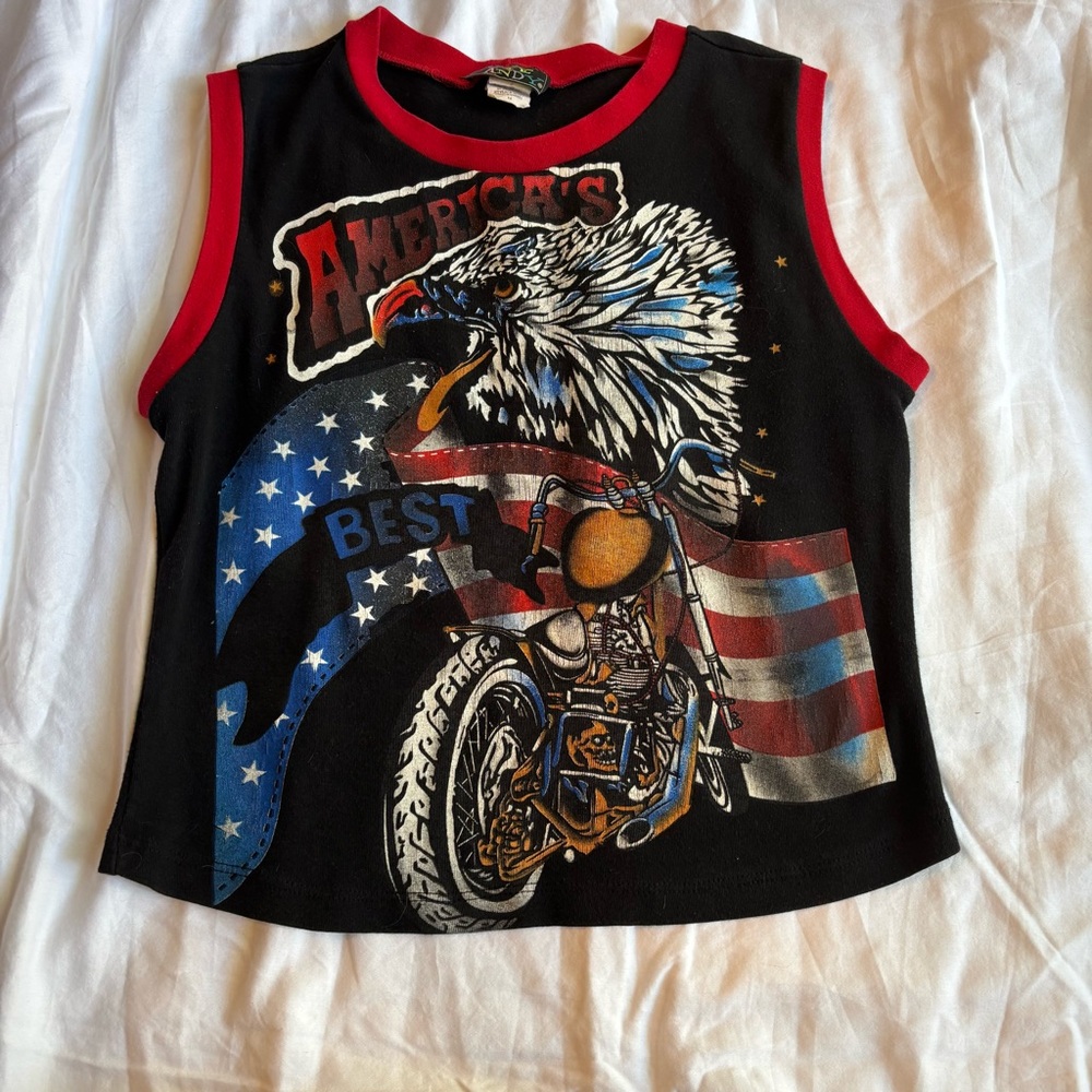 Vintage Y2K Black and Red Motorcycle Sleeveless Top